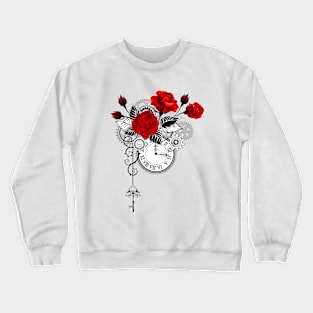 Design with Red Roses and Clock Crewneck Sweatshirt